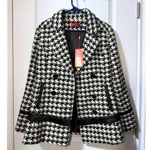 Women’s Black & White Houndstooth Button-Up Coat – Size Medium – NWT